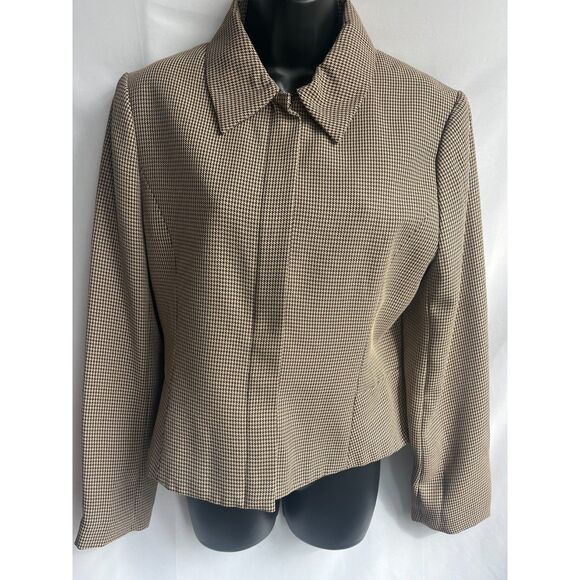 Vintage Uniform John Paul Richard Houndstooth Brown Zip Up Jacket Size 10 Retro - Picture 1 of 10